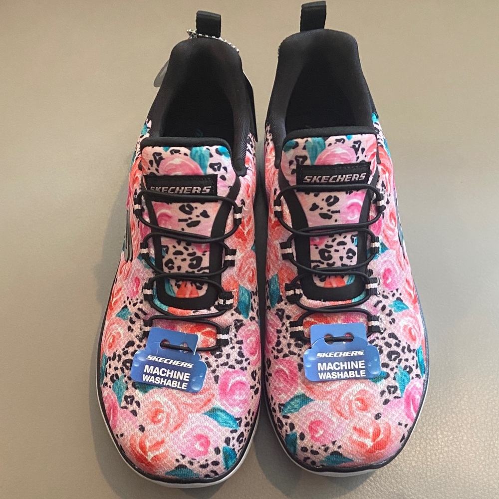 Skechers Kids' Floral Burst Sneakers - Pink and Black